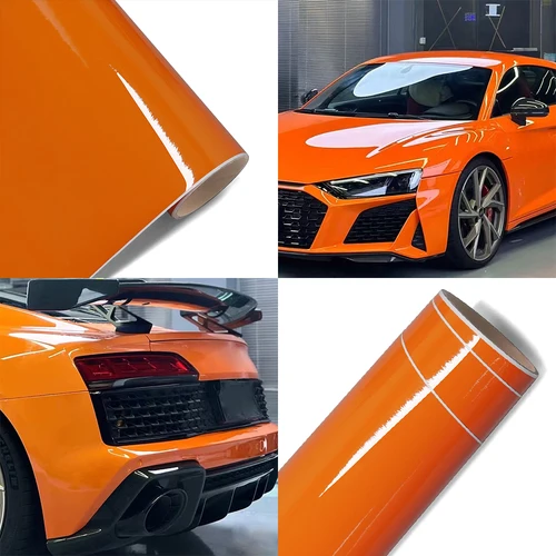 Película brillante naranja brillante para coche, pegatinas de vinilo para revestimiento, pegatina sin burbujas para coche, accesorios para decoración Interior Exterior