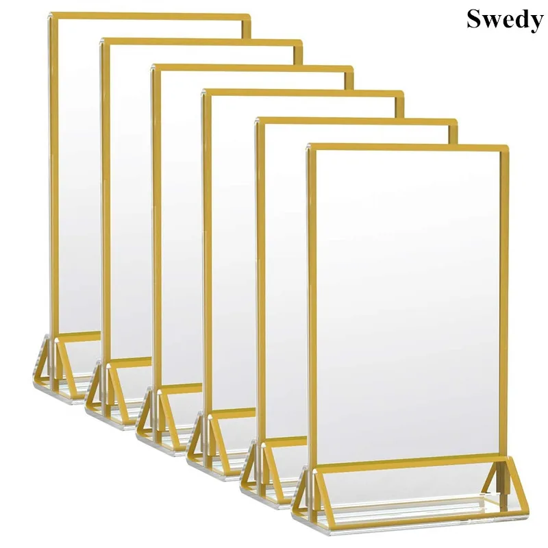 

7 Inch 127x178mm Acrylic Sign Holder Display Stand Wedding Table Number Gold Border Photo Picture Frame Menu Paper Price Holder