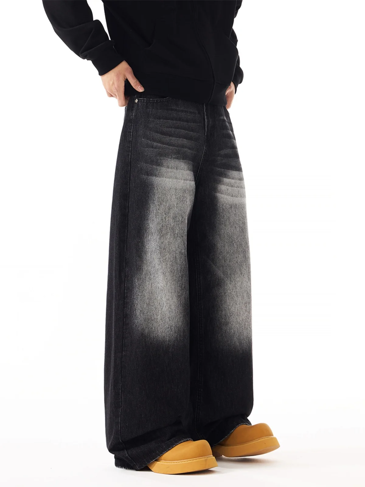 

YORAINBOW Retro American Sle Cleanfit Denim Pants A-Line Wide Leg Trousers Loose Straight Leg Jeans for Men And Women