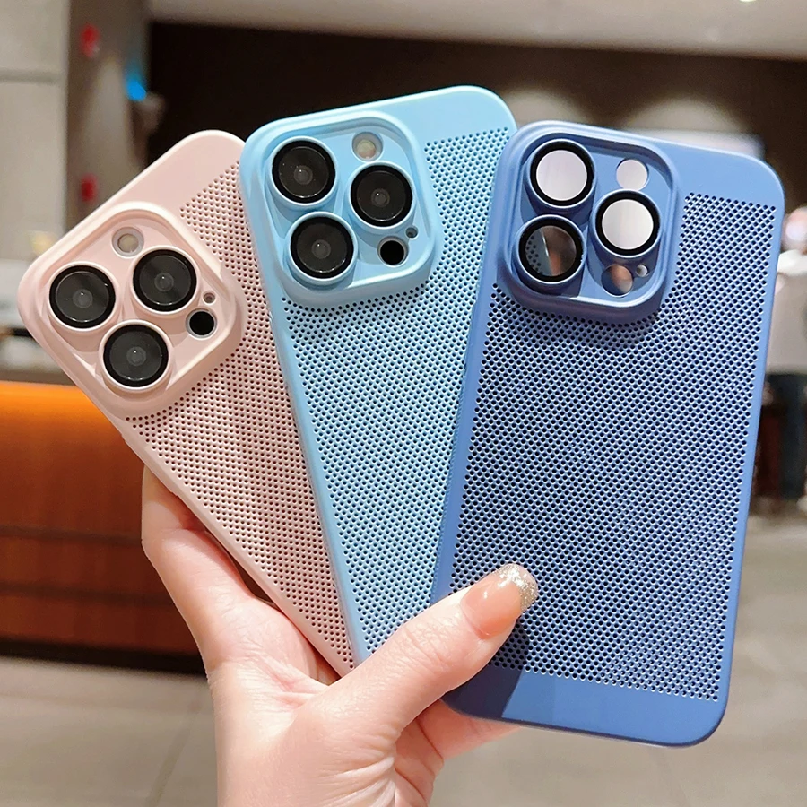 Honeycomb Heat Dissipation Covers For iPhone 15 14 13 12 11 XS Pro Max Mini 7 8 Plus X XR Lens Protection Breathable Phone Cases