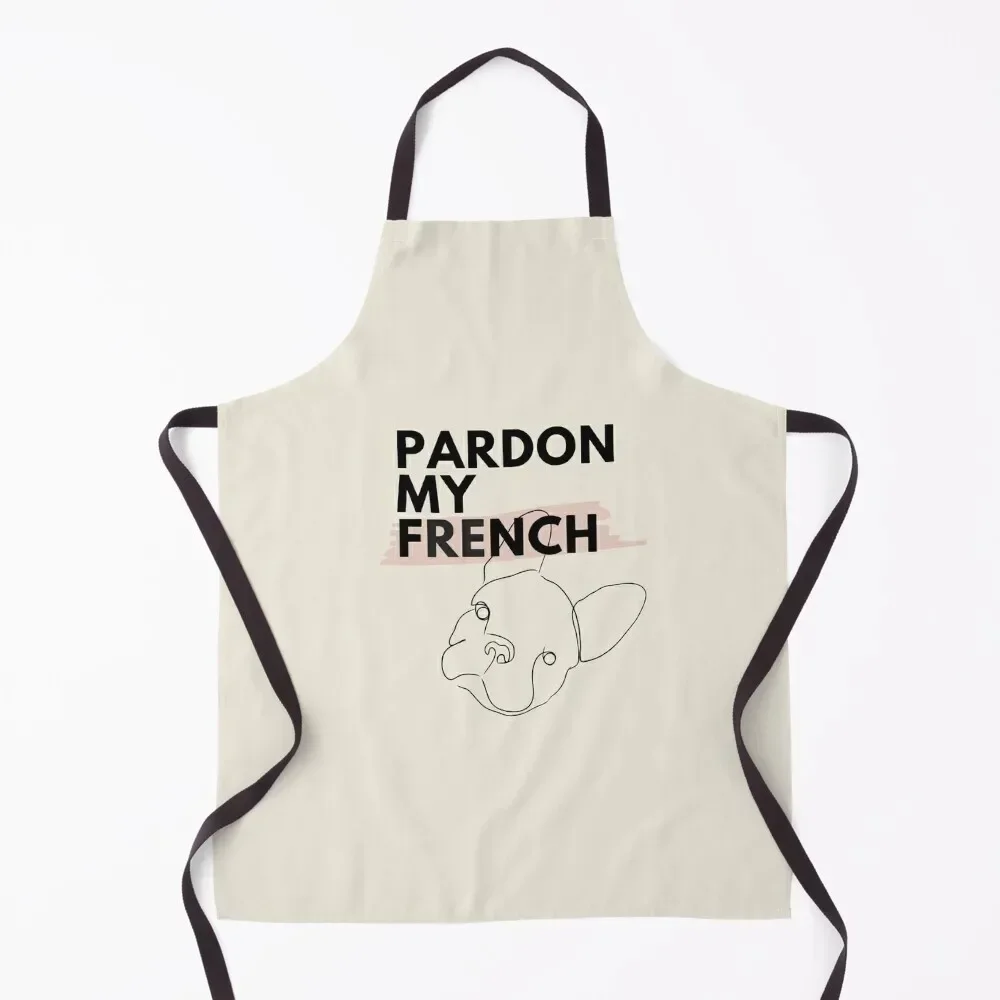 Pardon My French - Frenchie Line Art Apron Kitchen For Men with pockets Apron