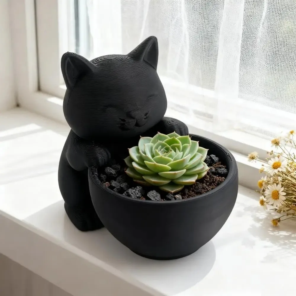 Mini Small Flowerpot Cat-Shaped with Drainage Holes Cacti Potted Plant Uniquely Designed Succulents Planter Pot