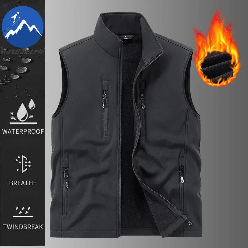 

COMXZ легкий софтшелл жилет мужская мода воротник-стойка походная ветрозащитная куртка однотонные теплые зимние куртки без рукавов