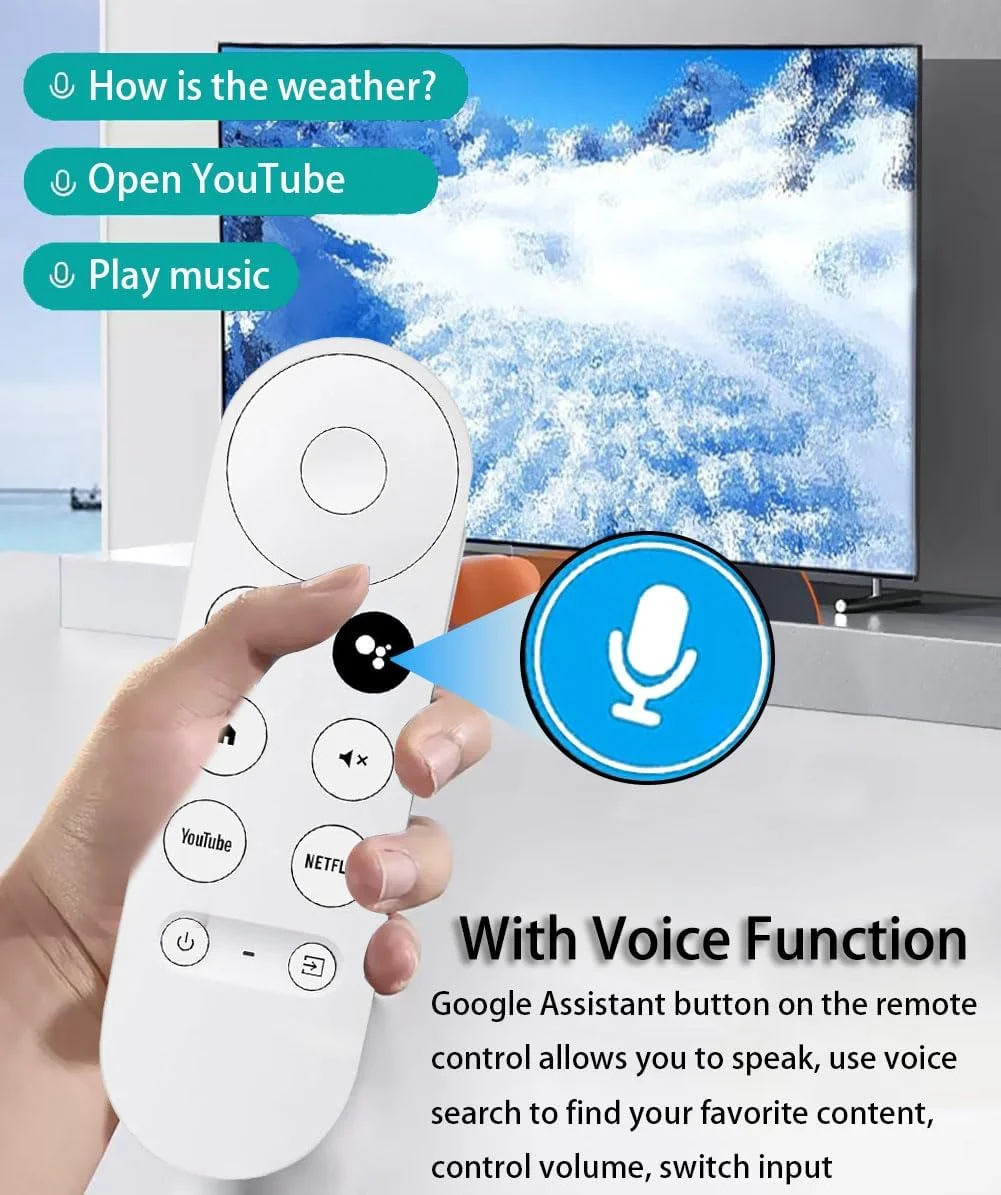 Replacement Remote Control for Google Chromecast 4K Snow TV G9N9N GA01920 GA01409 Smart TVs Streaming Stick Voice Remote Control