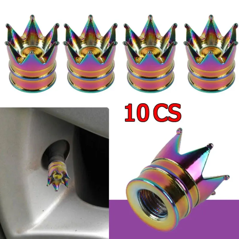 10CS Crown Styling Tire Valve Caps Aluminum Car Motorcycle Bicycle Wheel Tyre Hub Caps Tire Valve Stem Cover Decor