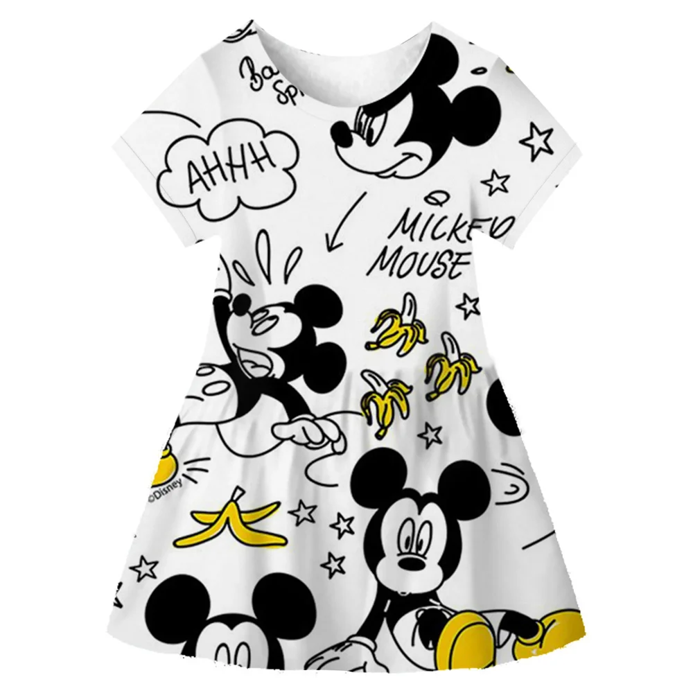 MINISO Baby Girl Dresses Summer Cartoon Minnie Mouse Dot Short Sleeve Infant Cute Birthday Party Princess Dress Toddler Clothes