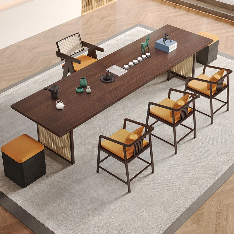 Wind bed and breakfast table and chair combination rattan solid wood home tea table