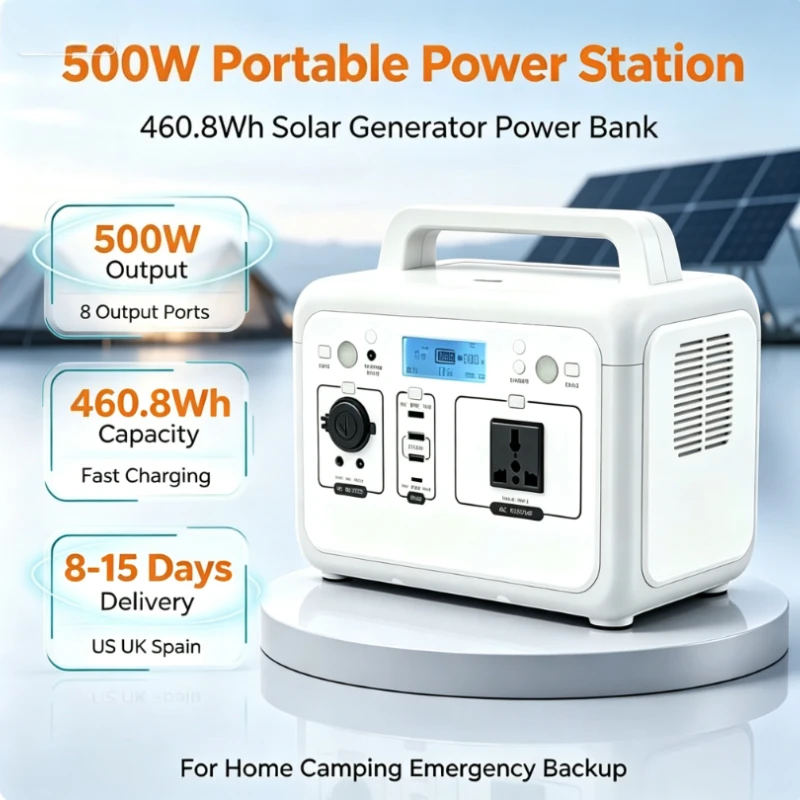 500W 460.8WH Portable Power Station, Solar Power Generator, LiFePO4 Battery, Energy Storage For Outdoor, Camping, RV, Home,