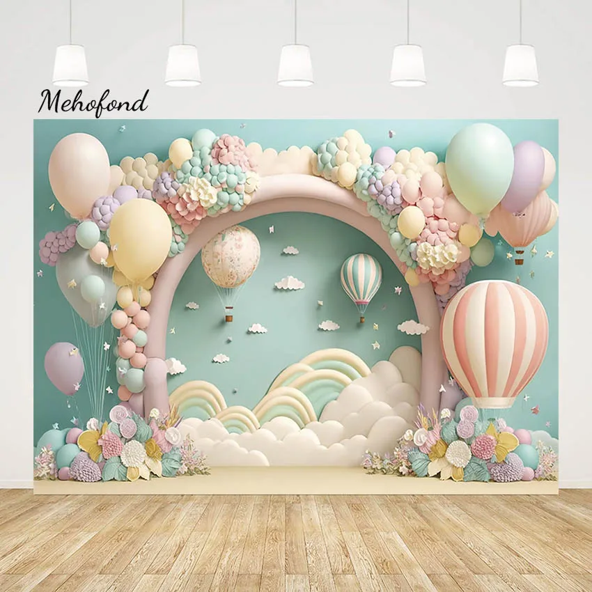 

Mehofond Backgrounds for Photographs Blue Sky White Clouds Baby Shower Girl Birthday Photozone Hot Balloon Decor Backdrop Studio