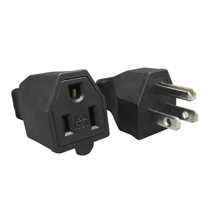 

2PCS Black Copper American Male Female 3 Pins Power Plug Electrical AC 125V 15A US Power Cord Detachable Wiring Plug Socket