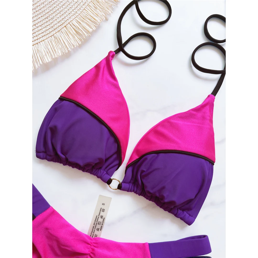 Splicing Neckholder High-Cut Brazilian Bikini Damen Bademode Zweiteiliger Bikini-Set Badeanzug Badebekleidung Schwimmanzug V6067 – Detail 35