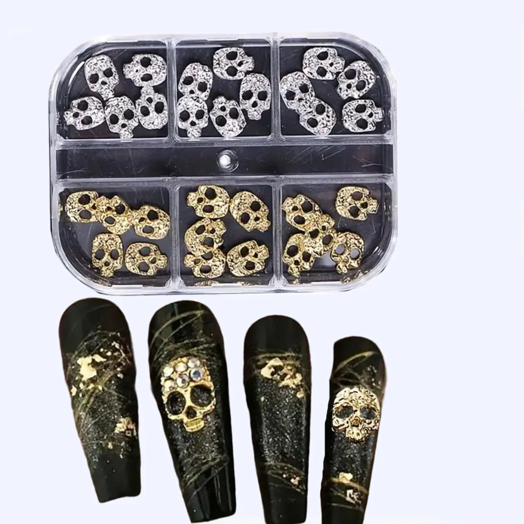 30 قطعة/صندوق سبائك الذهب والفضة الجمجمة مسمار الفن Decoation هالوين الشرير القوطية هيكل عظمي معدني مسمار السحر Y2K ريترو مسمار الفن مجوهرات