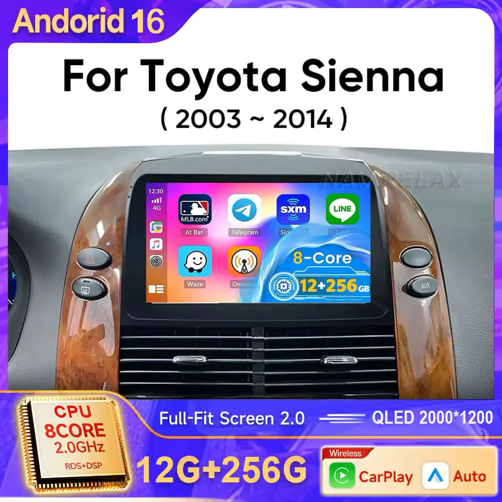For Toyota Sienna 2 II XL20 2003 - 2010 Car Radio Multimedia Video Player Navigation Stereo GPS Android 16 Wireless Carplay 4G