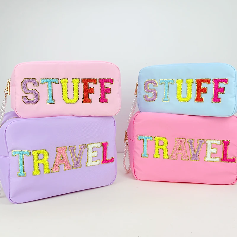 Stuff Embroidered Small Pouch Letter Patch Transparent PVC Cosmetic Bag Travel Make Up Snacks Organizer Birthday Party  Gift