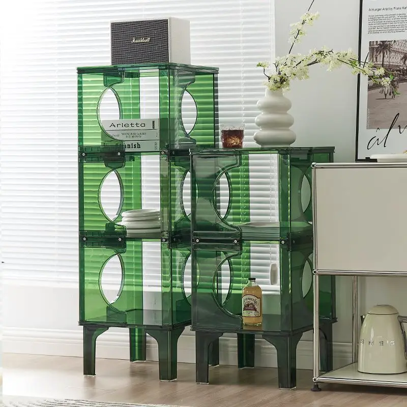 Acrylic Side Cabinet Clear Storage Cabinet Living Room Storage Rack Creative Locker Floor Bookshelf Display Shelf Assembly