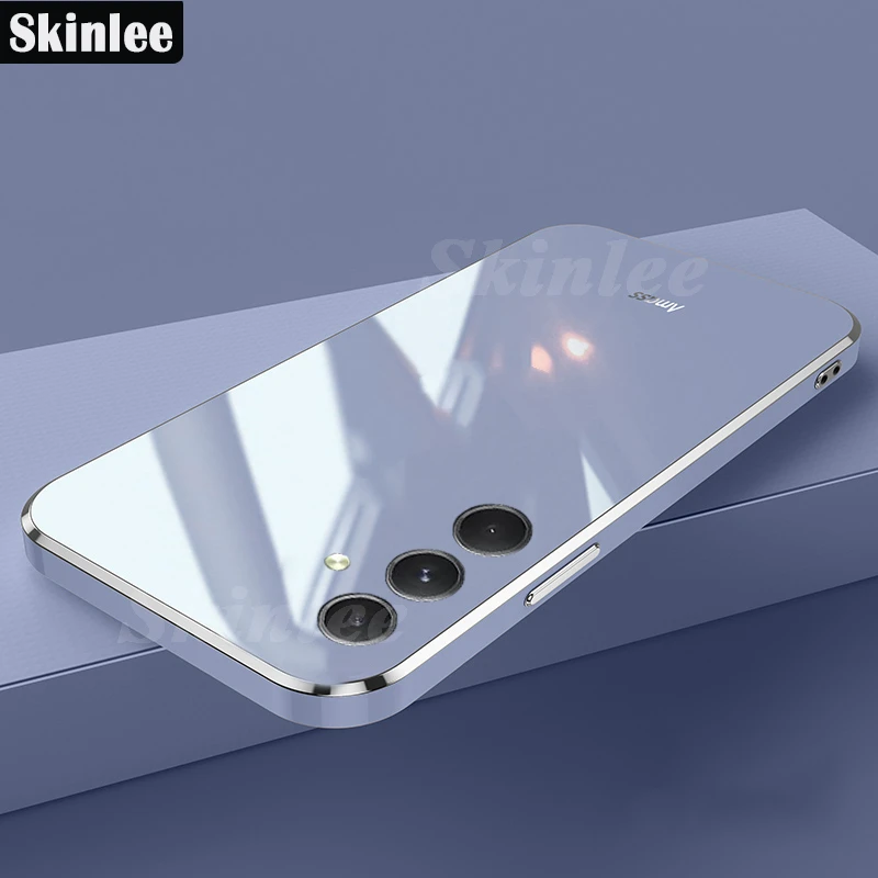 Skinlee For Samsung Galaxy S24 FE fe s24 Case Solid Color Square Plating Frame Soft Cover For Samsung S23 FE 20FE Back Coque