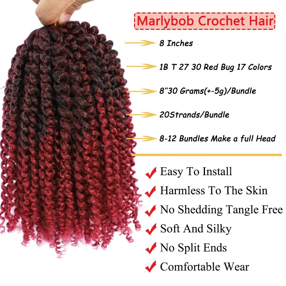 Kinky Curly Crochet Hair 8inch Short Passion Twist Marlybob Crochet Braids Hair Marlybob Jerry Curl Synthetic Curly Hair Bundles