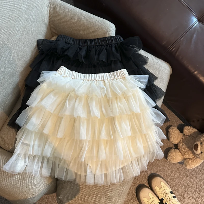 

Princess Style Flared Half Skirt in Mesh Material with Pleats High Waist A-Line Short Cake Skirt for Women Summer Season