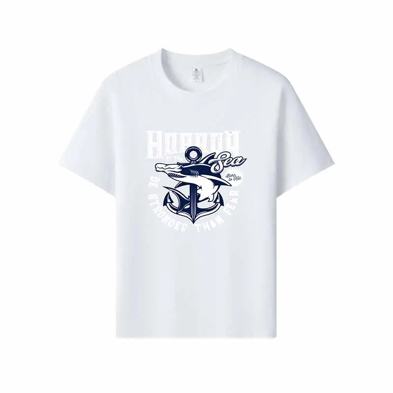 Camiseta para hombre Horror of the Sea Shark Anchor, estilo náutico punk callejero, tela suave, corte holgado y cómodo