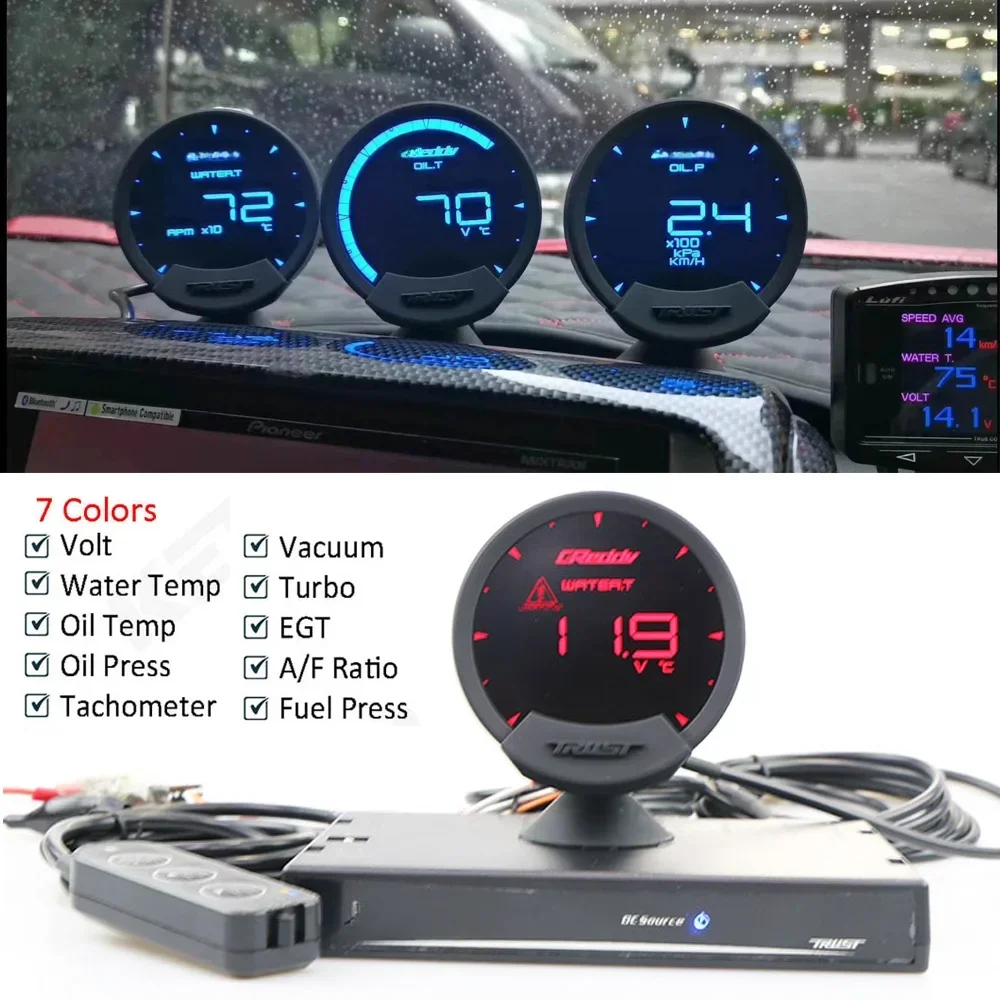 Greddi Sirius OBD2 Gauge LCD 74mm Turbo Speed Volts Water Oil Temp Fuel Pressure RPM Air Fuel Ratio Exhaust Meter with Sensor