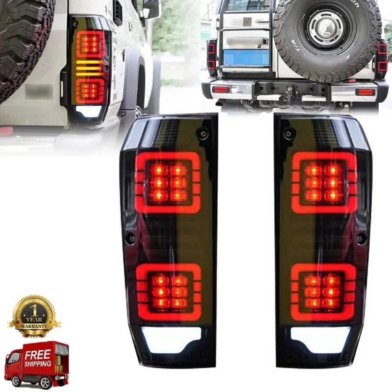 

For Toyota Land Cruiser LC76 1984-2021 LED Tail Lights Smoke Pair Black Housing