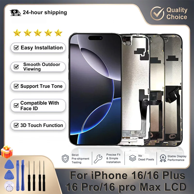 AAAAA OLED For iPhone 16 LCD 16 Plus Display 3D Touch Screen Digitizer For iPhone 16 Pro Screen 16 Pro Max LCD Replacement Parts