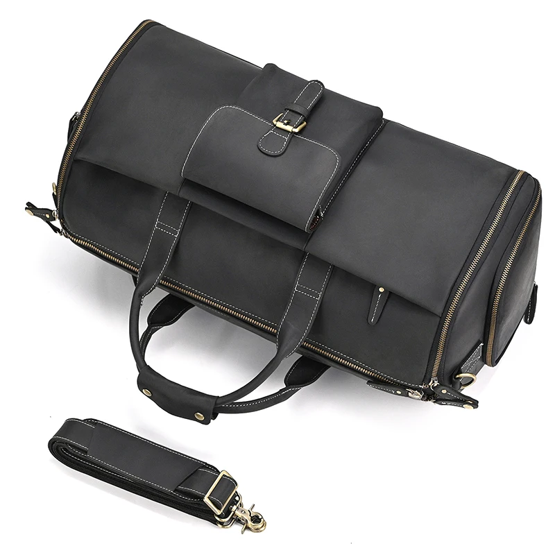 Large leather men's bag duffel bag sports gym bag large capacity carry on travel bag casual single shoulder luggage bag vintage