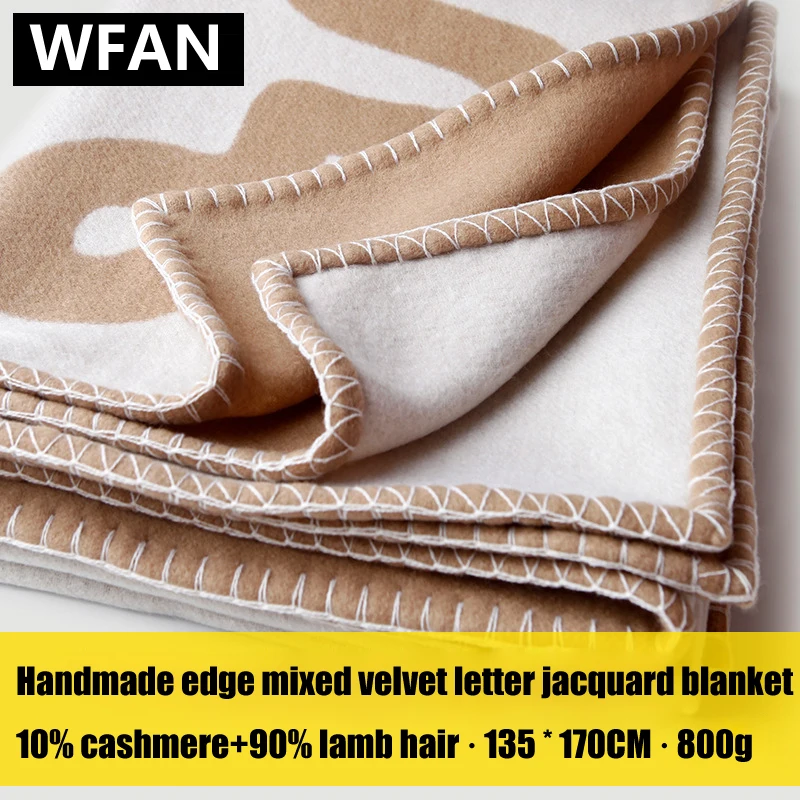 

Handmade Edge Mixed Velvet Letter Jacquard Wool Cashmere Blanket Thickened Warm Shawl Cover Blanket Home Outdoor Travel Camping