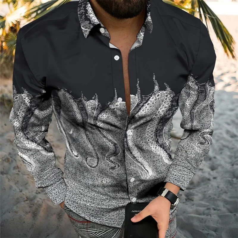 Men's Shirt Lapel Holiday Party Shirt Men's 3d Printed Octopus Print Casual Street Short Sleeve Fashion Printed Shirt