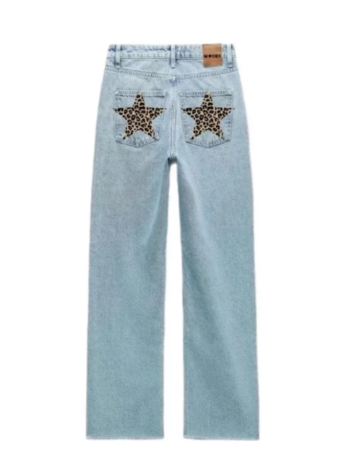 Oversized estrela bordado padrão baggy jeans feminino harajuku retro em linha reta casual cintura alta jeans goth hip hop denim calças