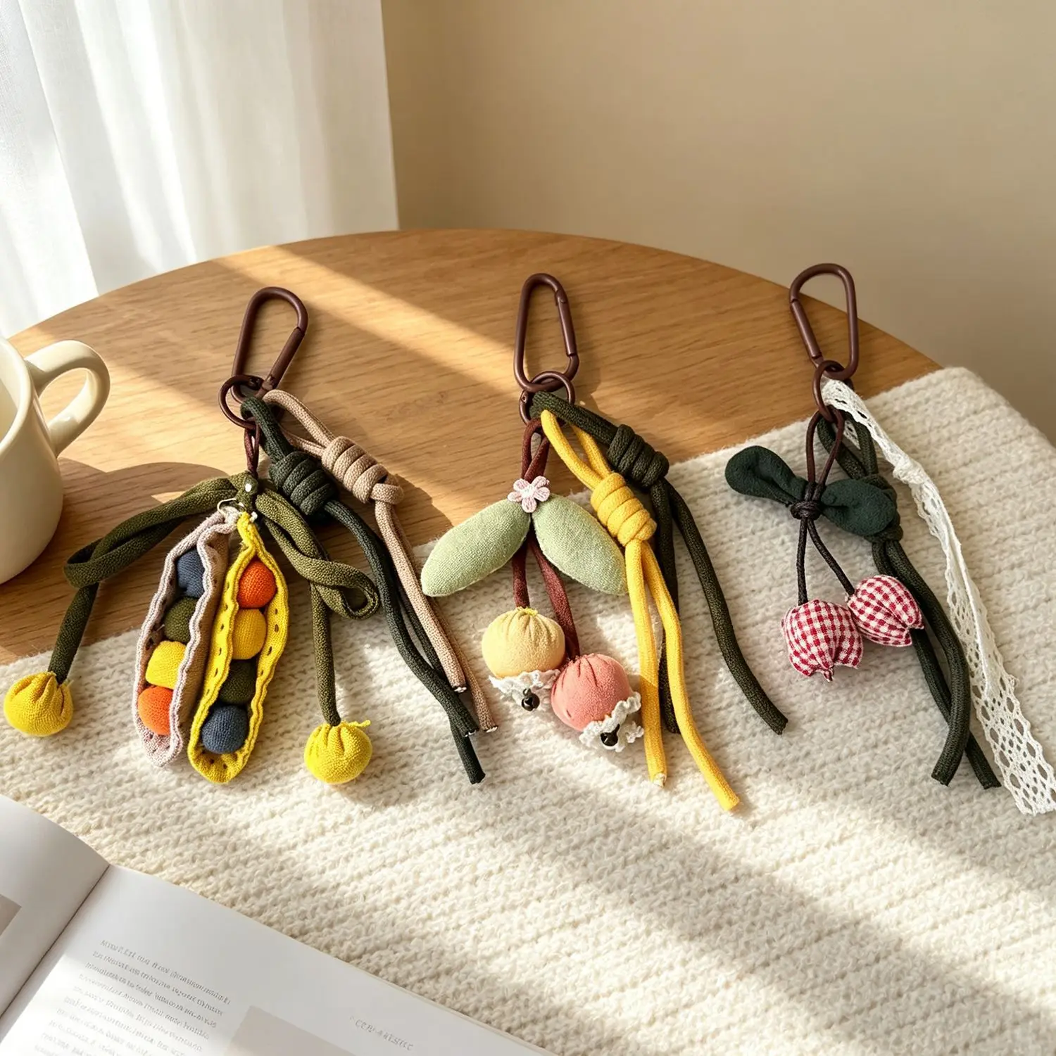 Fabric Flower Bag Charm Botanical Luffa Keychain With Clip For Handbag Tote Backpack Purse Nature Inspired Floral Gift For Women