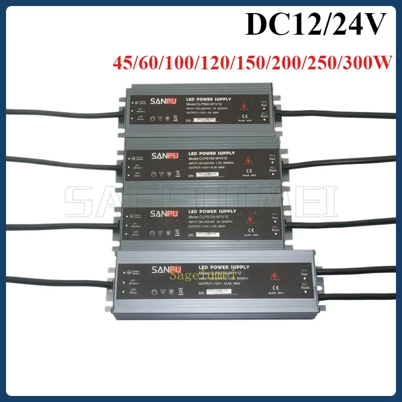 

New AC110V -220V To DC12V 24V 12W - 400W Led Power Supply Outdoor Transformers Led Driver IP68 Waterproof Switching Power Supply