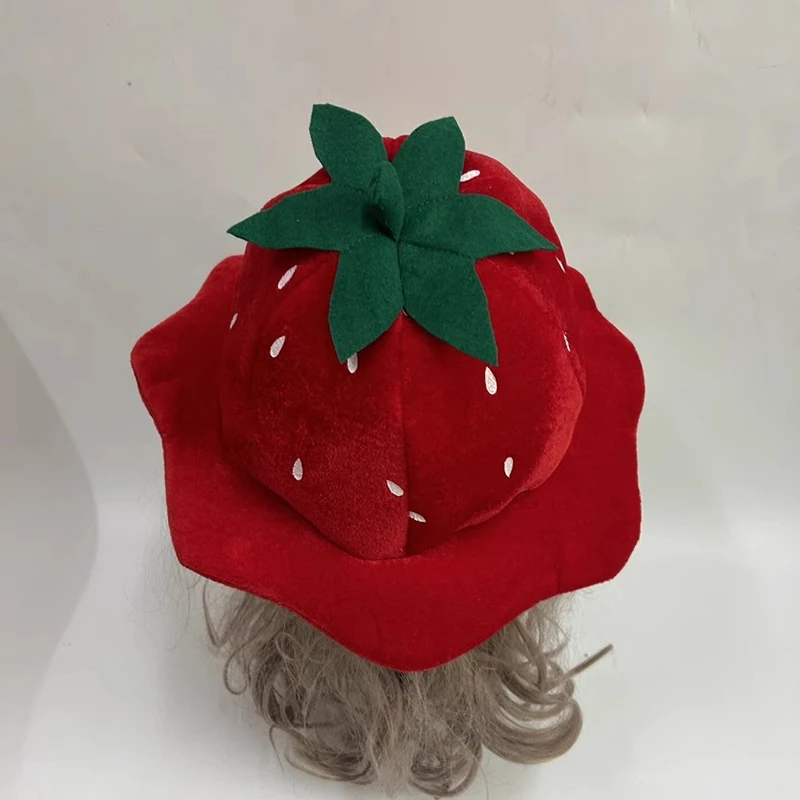 Plush Cute Strawberry Fruit Hat Headgear for Theme Parties Photo Props Carnivals Halloween Strawberry Fashion Cosplay Accessory 4
