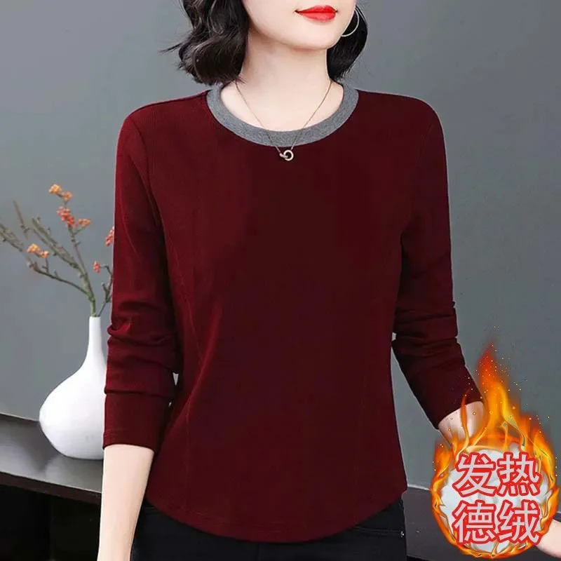 

Round Neck Autumn and Winter New Printed Long-sleeved Western-style Top Warm Slim Letter Slimming Bottoming Shirt