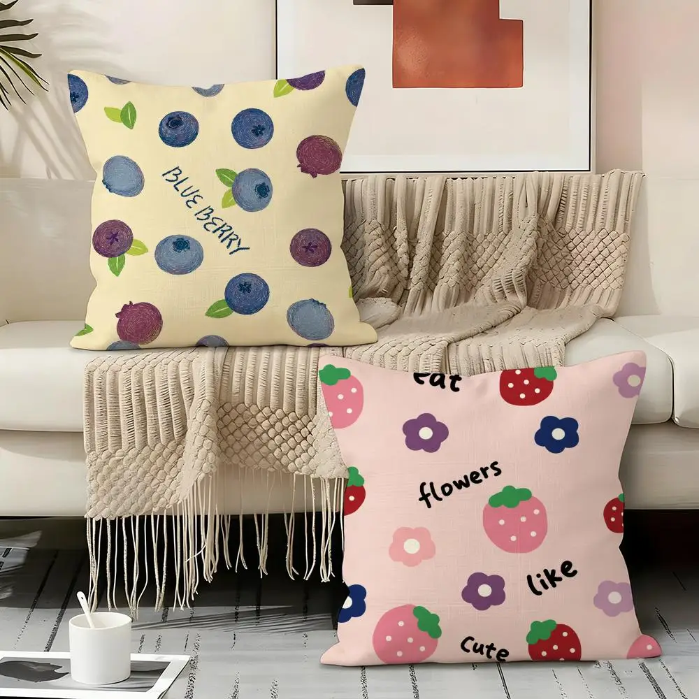 Fresh Fruits Pattern Cushion Cover Natural Linen Organic Fabric Double-Sided Printing Sofa Home Decor Gift Pillow Cover