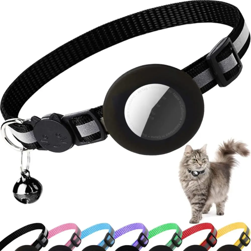 Adjustable Pet Collar Detachable Bell with Reflective Strip Cat Collar Anti-lost Wear-Resistant for AirTag