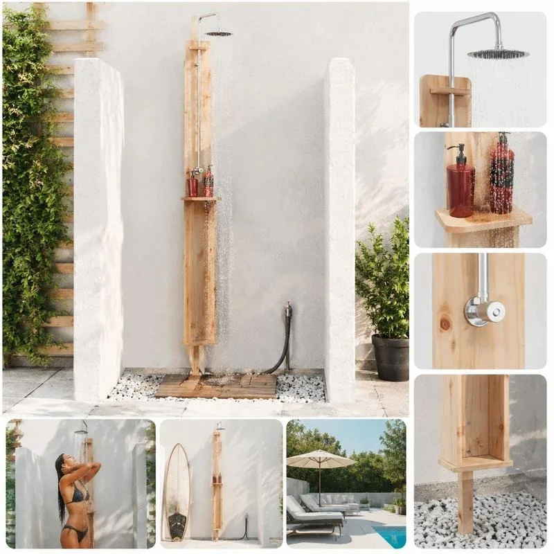 Douche extérieure réglable en hauteur, finition naturelle, 24x19x246cm, pour jardin, patio, camping, arrière-cour, station de bain, douches, piscine, été