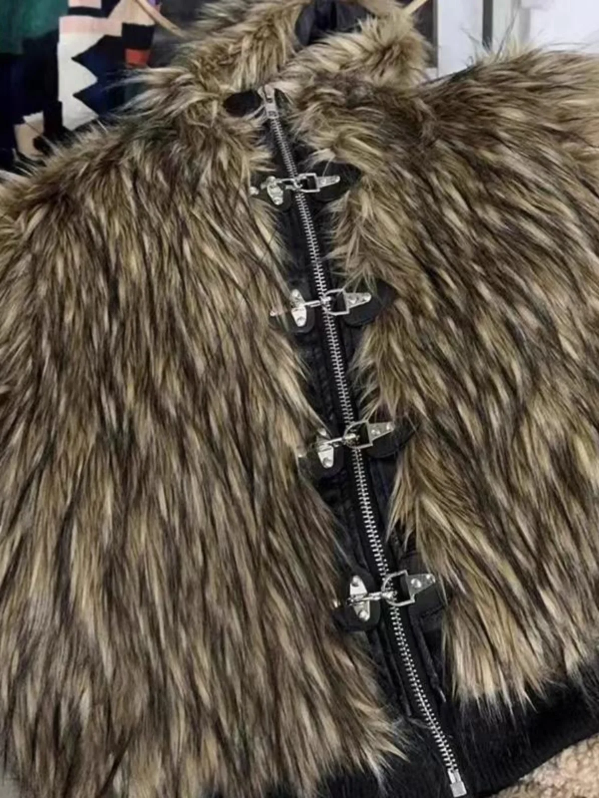 ort American Street Sle Jaet مع جلد أزرق الربط مع معطف طويل من فرو البلو معطف دافئ بقلنسوة من الفرو الصناعي Jaet ملابس خارجية #4