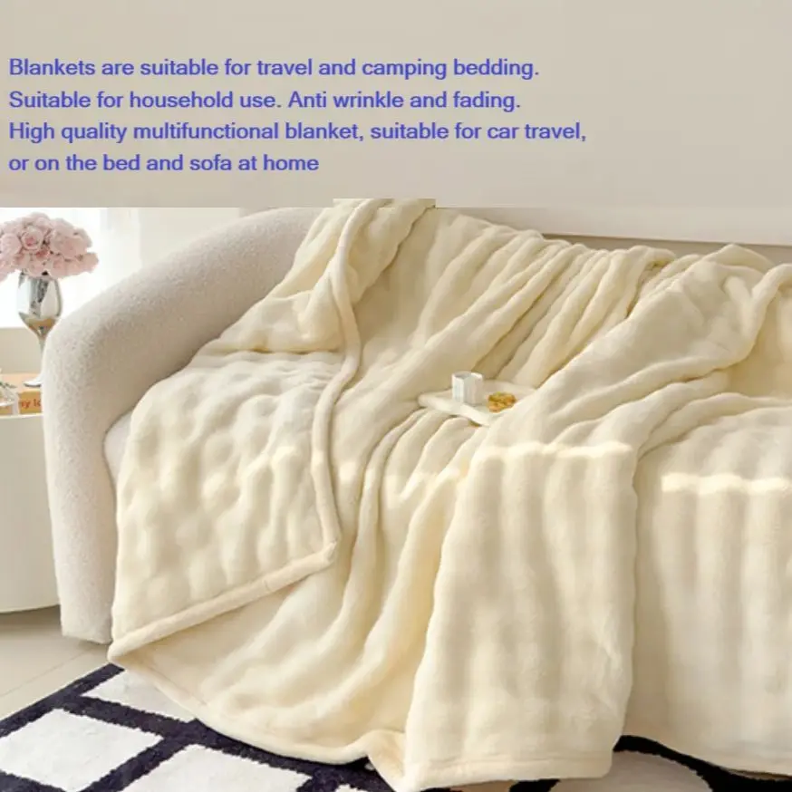 Solid Color Flannel Rabbit Fur Blanket Soft Coral Fleece Sofa Cover Nap Blanket for Bedroom Manufacturer Wholesale