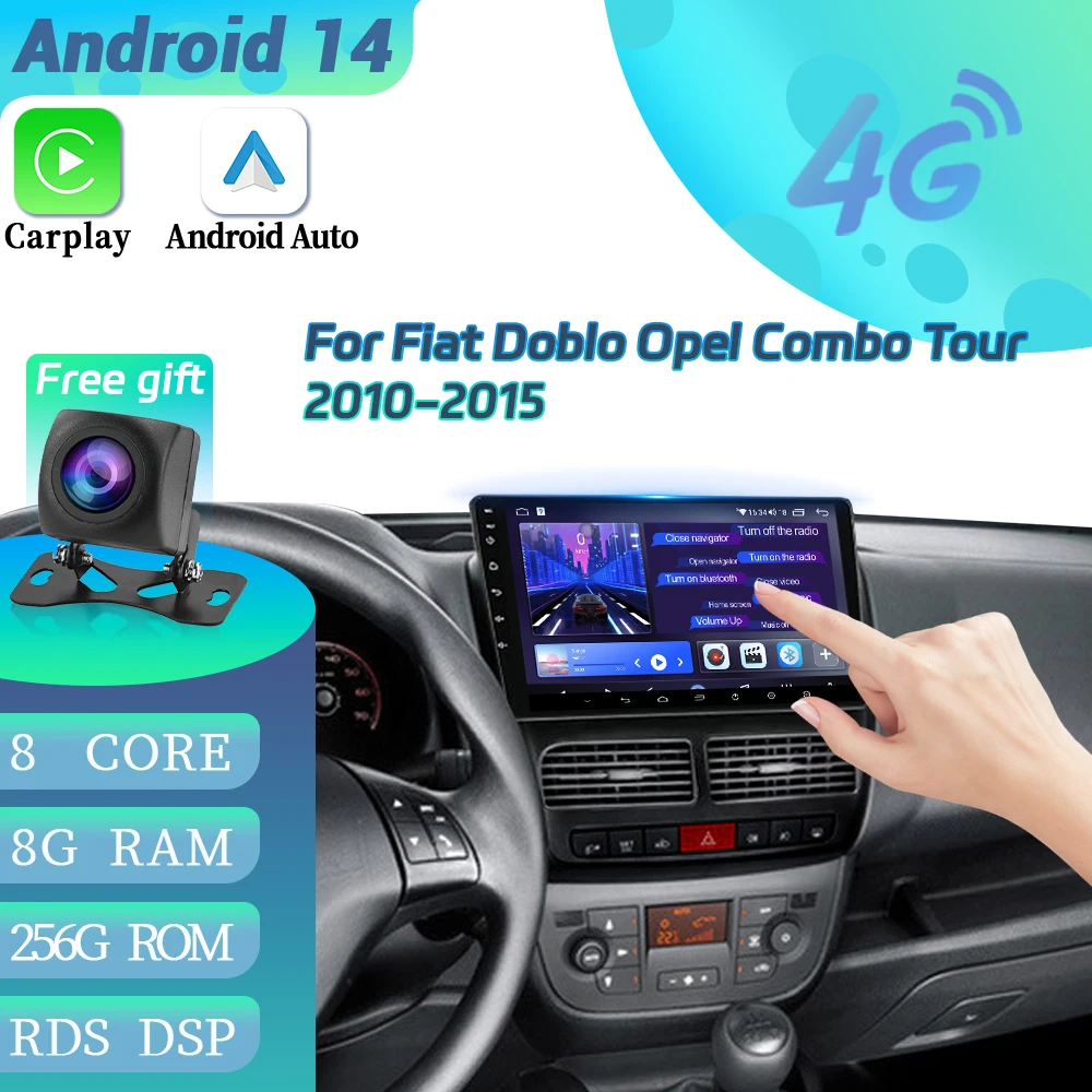 Android 14 For Fiat Doblo Opel Combo Tour 2010-2015 Auto Car Radio Navigation Stereo Touchscreen 4G GPS BT Carplay Touch Screen