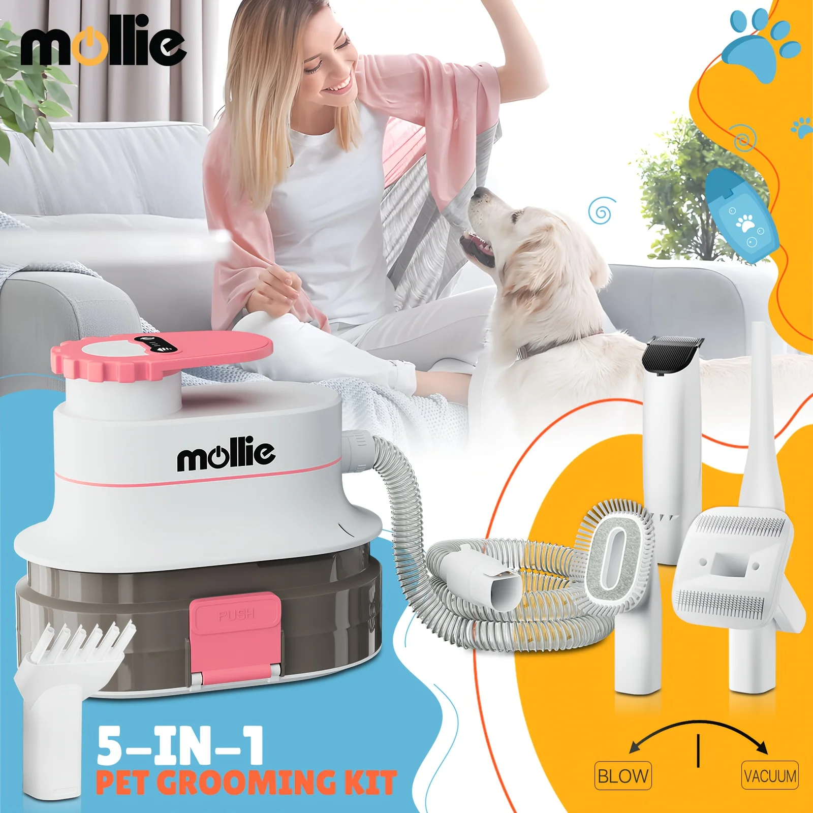 

Dog Grooming Kit & Vacuum & Blow Dryer, Pet Grooming Vacuum with 6 Grooming Tools Trimmer Guide Combs