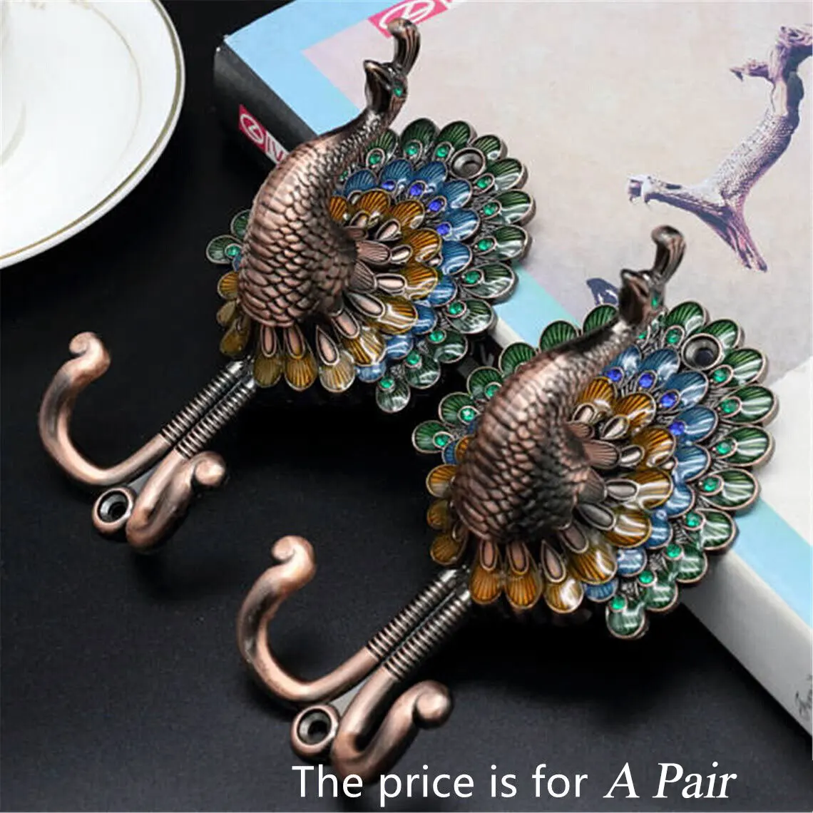 Multicolored Peacock Wall Mounted Curtain Hooks Bathroom Hangers for Hanging Clothes Bags Keys Gold Silver Copper Bronze Hook