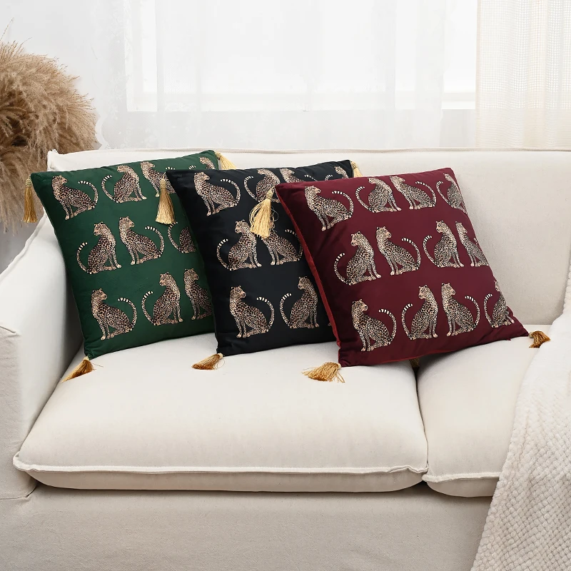 BUYNOW 1PC Luxus Leopardenmuster Quaste Spitze Kissenbezug Kein Kissenkern für Wohnzimmer Schlafzimmer Sofa Kissenbezug Dekoration – Detail 3