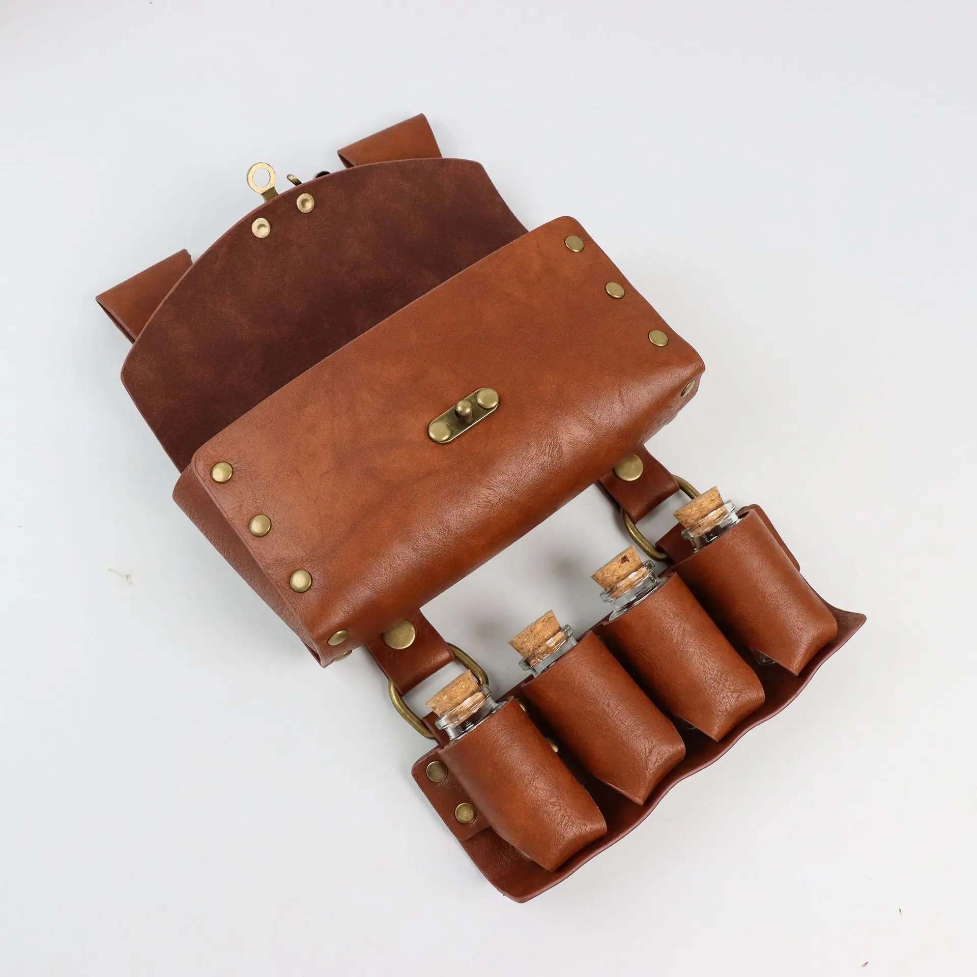 3pcs Medieval Viking Leather Belt Set Vintage Fanny Pack with Cork Potion Bottle Skirt Clip for Ren Faire Halloween Cosplay Party - view 4