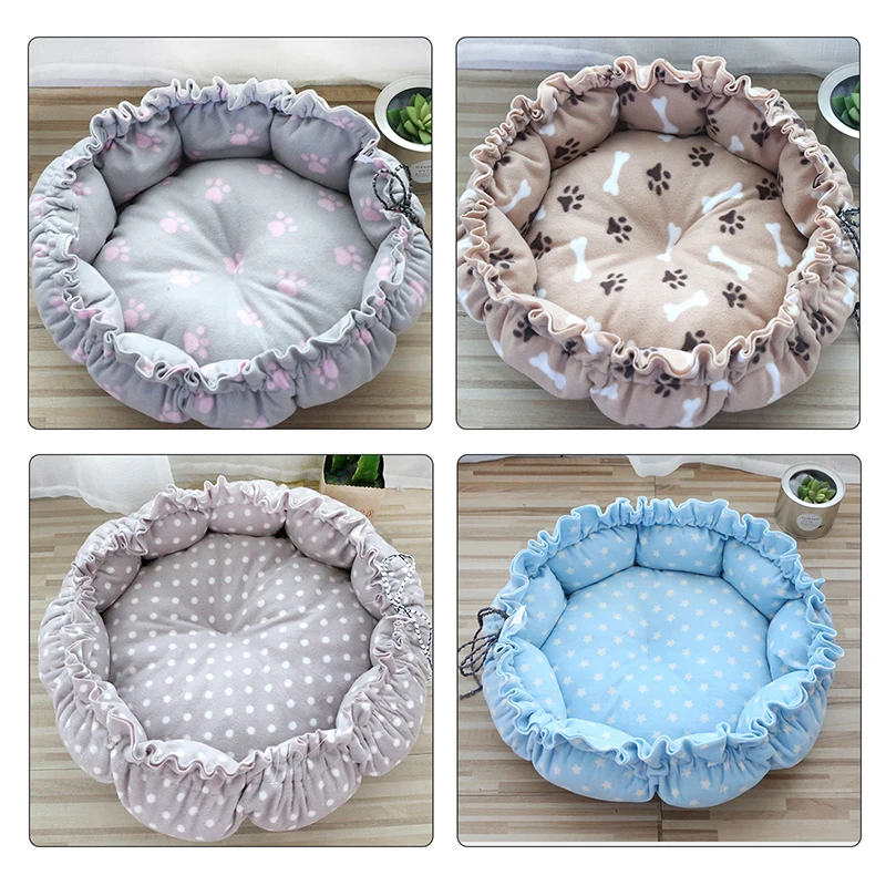 Round Dog Cat Bed Basket Warm Plush Cats Cushion Pet Bag Comfortable Sleep Bag Cat And Dog Sofa Drawstring Nest Pet Supplies