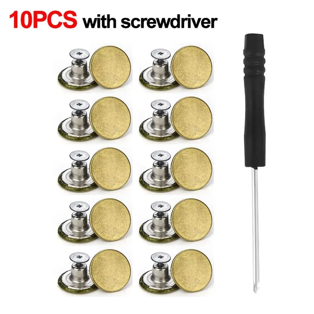 10 stuks/verpakking 17mm verstelbare spijkerbroek tailleverlenger knopen zonder spijkers, afneembare kledinggespen met gratis schroevendraaier inbegrepen
