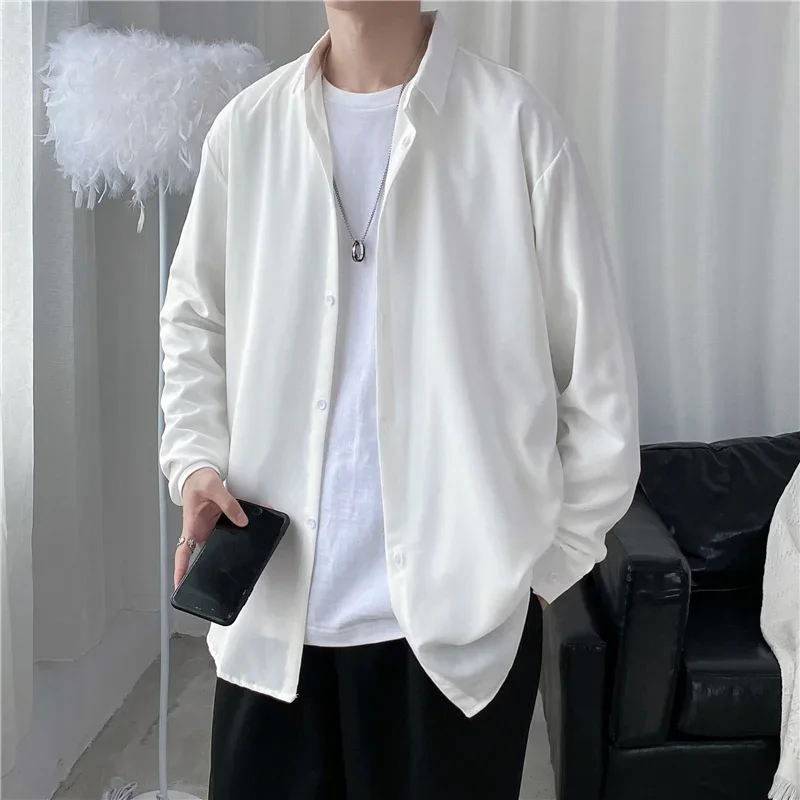 Korean-style Men's Fashionable, Casual, Niche, Solid-color, Simple, Loose and Comfortable Long-sleeved Shirt Jacket for Autumn.