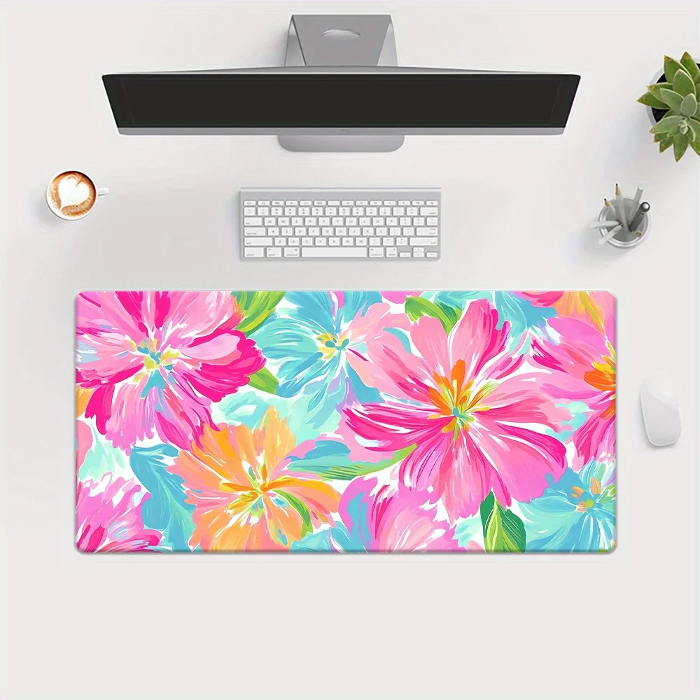 Vibrant Floral Gaming Mouse Pad - Large Waterproof Desk Mat, Non-Slip Rubber Base, Colorful Flower Design for Office & PC Setup,