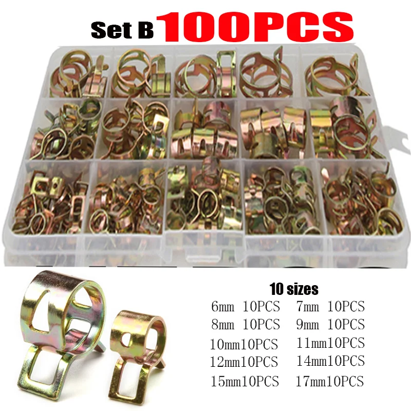 75/100/155PCS Car Truck Spring Clips Fuel Oil Water Hose Clip Pipe Tube Clamp Fastener Assortment Kit