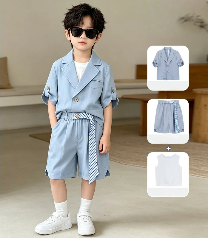 School Kids Piano Host Speech Performance Costume Children's Daily Wear Flower Boys' Summer Wedding Photography Dress